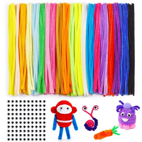 200 pcs Pipe Cleaners, 100 pcs Googly Eyes, 20 Colors Pipe Cleaner Crafts, Pipe Cleaners Bulk of 12inch, Chenille Stems for DIY Art Creative Crafts Decorations, Fluffy Pipe Cleaners, WUINOID