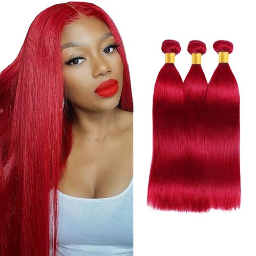 Red Human Hair Bundles Red Straight Bundles Mixed Length 3 Bundles 18 20 22 Inch Brazilian Unprocessed Virgin Human Hair Extensions Burgundy Straight Human Hair Bundles