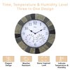 Lily's Home Hanging Wall Clock, includes a Thermometer and Hygrometer and is Ideal for Indoor and Outdoor Use, Faux-Slate (10 Inches)