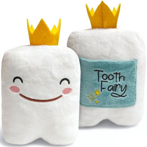 6" Tooth Fairy Pillow with Back Pocket - Soft Plush Stuffed Animal Toy for Kids, Boy or Girl - Squishable Holder