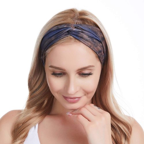 DINPREY Boho Hadband Paisley Bandana Head Wraps Sport Yoga Sweatbands Flower Printed Hairband Tie Dye Head Bands Wide Cotton twist headbands for women (4 Colors Pack B)