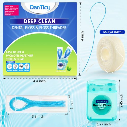 Floss and Floss Threaders Set,Dental Floss Set Deep Clean Floss for Braces, Bridges and Implants,PFAS Free | Mint Flavored,167FT 2Pack Floss&50Pcs 2Pack Floss Threaders