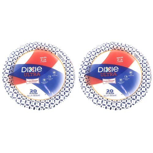 Dixie Ultra Paper Plates, 10 1/16", 20 count, Dinner Size Printed Disposable Plates (Pack of 2)