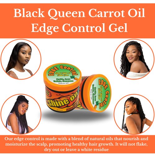 Black Queen Carrot Oil Edge Control Gel - Extreme Hold for Edges, Braids, Locs, and Twists - Unscented, Made in USA - Perfect for 4C Hair - (Pack of 1, 4.5 oz)