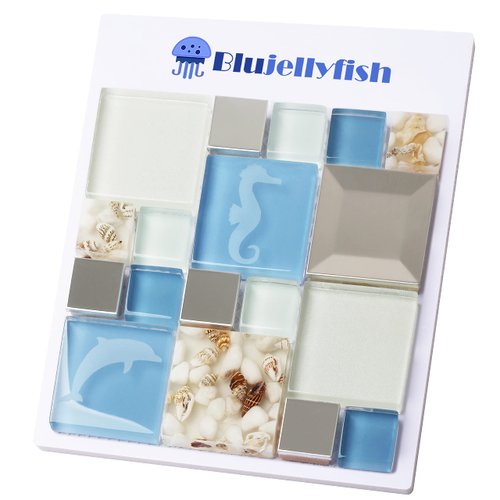 New Idea Tile Kitchen Bath Backsplash Accent Wall Decor TST Glass Metal Tile Marine Animals Icon Beach Style Inner Conch Sea Blue Mosaic Tiles TSTNB11 (1 Sample 6 x 6 Inches)
