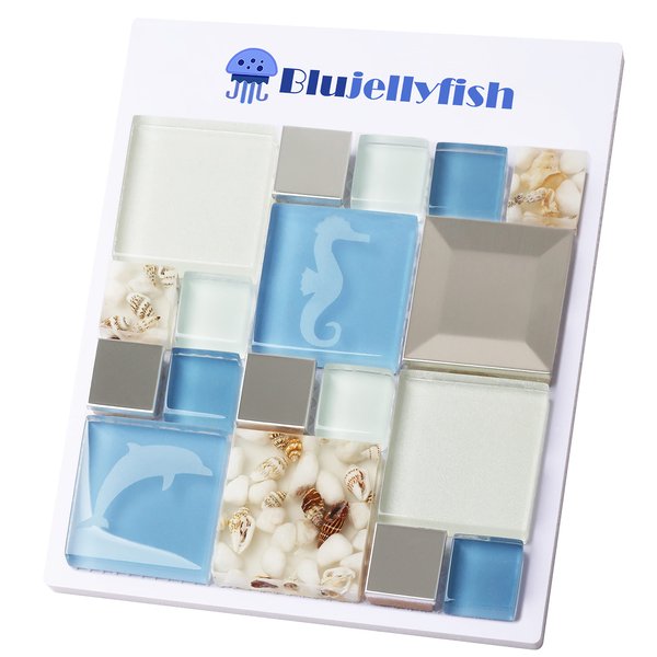 New Idea Tile Kitchen Bath Backsplash Accent Wall Decor TST Glass Metal Tile Marine Animals Icon Beach Style Inner Conch Sea Blue Mosaic Tiles TSTNB11 (1 Sample 6 x 6 Inches)
