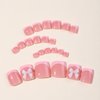 OHWODA French Tip Press on Toenails Short Square Fake Toe Nails White Toe Nail Tips Cute Designs Acrylic Toe Nails Full Cover Glue on Toenails Summer False Toe Nails 24 Pcs in 12 Sizes (3D Bow)