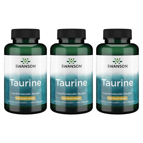 Swanson Taurine - Amino Acid Supplement Promoting Energy Production '&' Electrolyte Balance - Natural Formula Supporting Heart Health '&' Wellness - (100 Capsules, 500mg Each) 3 Pack