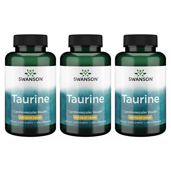 Swanson Taurine - Amino Acid Supplement Promoting Energy Production '&' Electrolyte Balance - Natural Formula Supporting Heart Health '&' Wellness - (100 Capsules, 500mg Each) 3 Pack