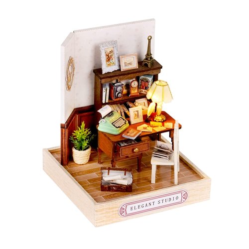TuKIIE DIY Miniature Dollhouse Kit with Furniture, 1:24 Scale Creative Room Mini Wooden Christmas Doll House Plus Dust Proof for Kids Teens Adults(Elegant Studio)