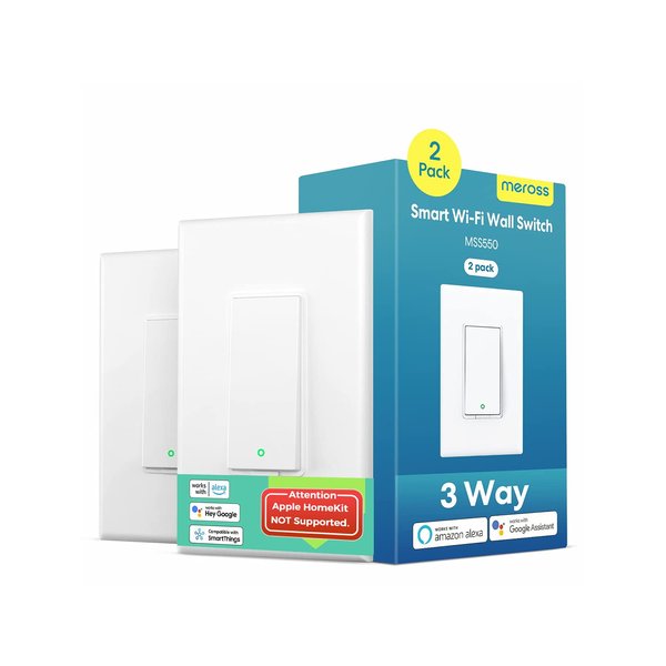 meross 3 Way Smart Light Switch (Neutral Wire Required), 2.4G WiFi Light Switch Supports Alexa, Google Assistant and SmartThings, Voice Control and Schedule (2 Pack)