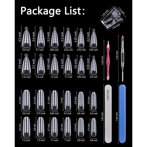 144pcs Nail Forms, MORGLES 2 Sizes Poly Extension Gel Dual Forms, Coffin Nail Tips Extension Forms with Stiletto Shape Molds, 10pcs Nail Tips Clip with Nail Files for Nail Art for Home & Salon