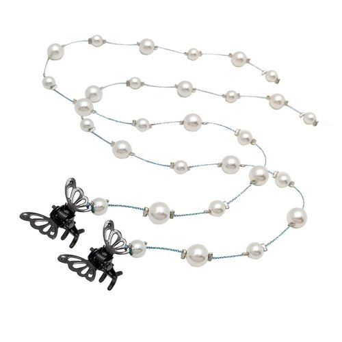 mollensiuer 2 Pieces Pearls Tassel Extension Chain Ponytail Hair Band Hair Clips Hair Accessories Braided Head Chain for Party and Prom Punk Hair Accessories