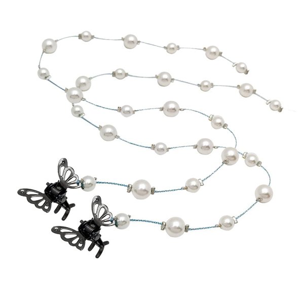 mollensiuer 2 Pieces Pearls Tassel Extension Chain Ponytail Hair Band Hair Clips Hair Accessories Braided Head Chain for Party and Prom Punk Hair Accessories