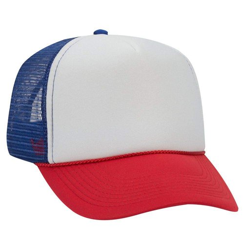 OTTO Polyester Foam Front 5 Panel Pro Style Mesh Back Trucker Hat - Red/Wht/Ryl