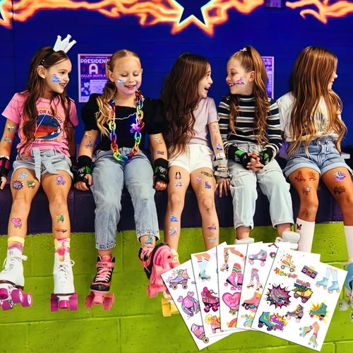 Roller Skate Temporary Tattoos,20 Sheets 200 Pieces Roller Skate Themed Tattoos Stickers Party Decoration Supplies Party favors for Kids Adults,Birthday Party Favors, Goodie Bag Fillers