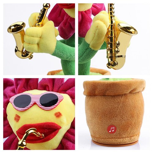 GESKS Toy Repeats What You Say Singing Dancing Talking Recording Glowing Sunflower Soft Plush Flower Musical Saxophone Happy Birthday Song for Baby Kids Adults(Pink)