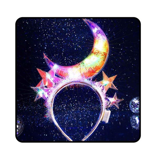JEWEKY Light Up Headband Star Moon Hair Band Flashing Headpiece Led Rave Costume Party Hair Accessories Women (see through)