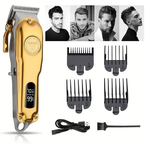 Hair Clippers for Men, Professional Beard Trimmer, Cordless Razors, Wireless Head Shaver, Hair Cutting Kit, Self Beard Care Set, Gold Adjustable Barber Accessories