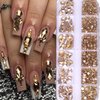BELICEY Nail Rhinestones Kit 800PCS Multi-Shape Rhinestones for Nail Crystals Decoration Nail Hearts Butterfly Charm Nail Dimond Gems Stone for Nail Art Jewels DIY Crafts Clothing (Gold)