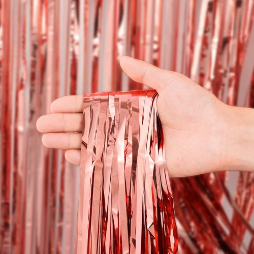 Voircoloria 3 Pack 3.3x8.2 Feet Rose Gold Foil Fringe Backdrop Curtains, Tinsel Streamers Birthday Party Decorations, Fringe Backdrop for Graduation, Baby Shower, Gender Reveal, Disco Party