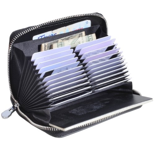 Easyoulife Genuine Leather Credit Card Holder Case Passport Wallet RFID Blocking (Black)