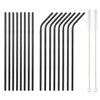 18 Piece Black Stainless Steel Straws, 8.5 '' Reusable Drinking Straws,with Portable pouch (8 Straight/8 Bent/2 Brushes)