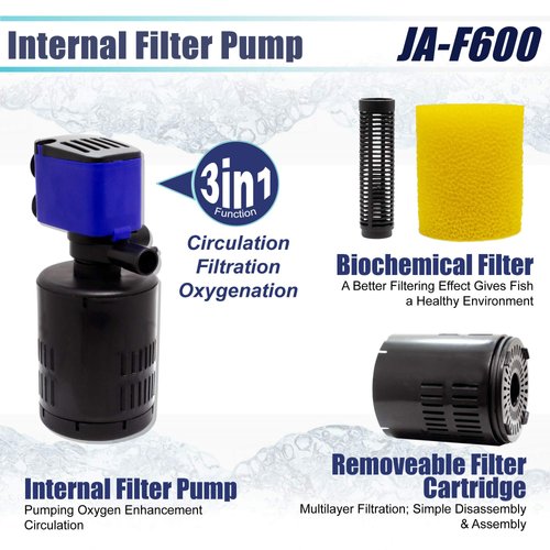 Aqua Dream 210 GPH Submersible Pump(800L/H,15W) Quiet Internal Aquarium Powerhead Water Pump with 3-in-1 with Filter Functionality Circulation, Filtration,Oxygenation For Pond,Fish Tank,Fountain-1Pc