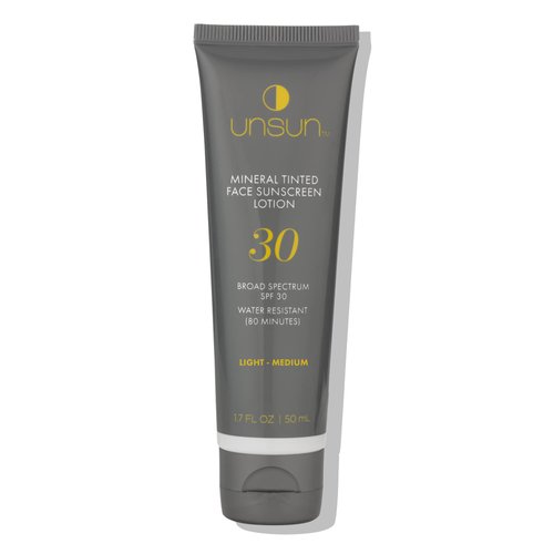 Unsun Mineral Tinted Face Sunscreen with Broad Spectrum SPF 30 - Water-Resistant Lotion, Primer & Color Corrector - 1.7 Fl Oz, Light/Medium