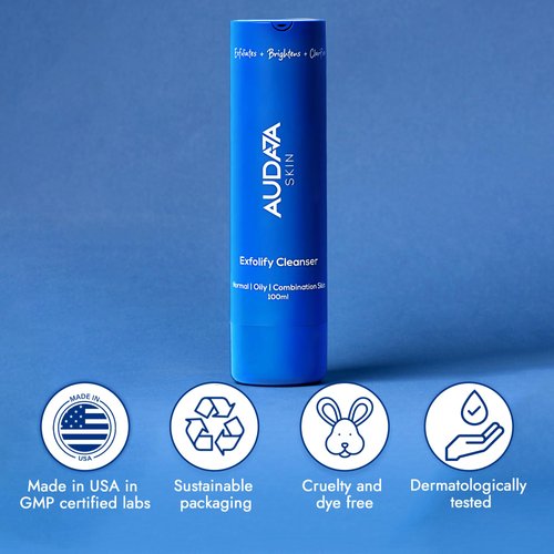 AUDAJA Exfolify Glycolic Acid Cleanser for Face – Dermatologist Tested Anti Aging Face Wash Exfoliates & Hydrates Skin – 7% Glycolic Acid Face Wash with 2% Salicylic Acid – 100 ml/3.4 oz