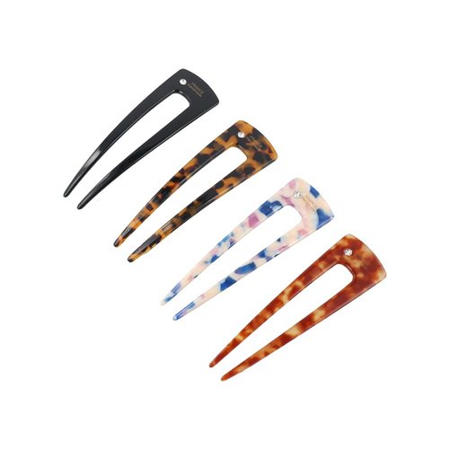 4 Pieces U Shaped Hair Pins for Buns, French Acetate Hair Forks 2 Prong Hair Stick Hairstyle Hair Accessories for Women and Girls