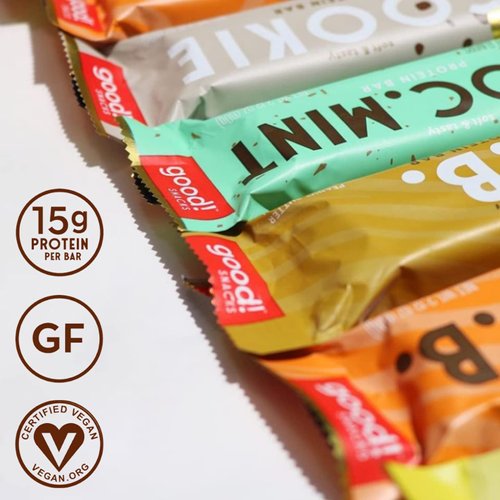 good! Snacks Vegan 3 Flavor Variety Pack Protein Bars | Gluten Free, Plant Based, Low Sugar, Kosher, Soy Free, Non GMO | 15g Protein (12 Bars)