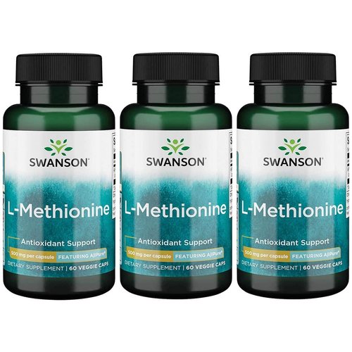 Swanson Amino Acid Ajipure L-Methionine Pharmaceutical Grade 500 Milligrams 60 Veg Capsules (3 Pack)
