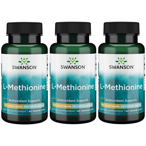 Swanson Amino Acid Ajipure L-Methionine Pharmaceutical Grade 500 Milligrams 60 Veg Capsules (3 Pack)