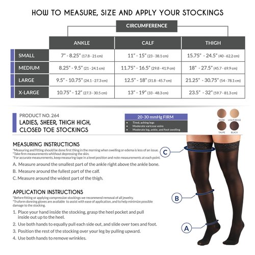 Truform Sheer Compression Stockings, 20-30 mmHg, Women's Thigh High Length, 30 Denier, Nude, Small