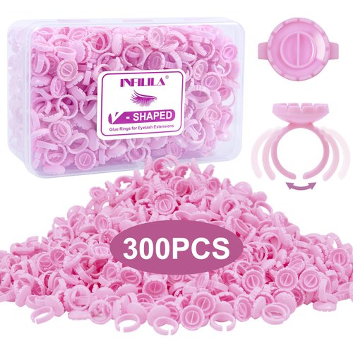 NXJ INFILILA Glue Rings, 300PCS Lash Glue Holder Rings for Lash Supplies, Blossom Glue Rings for Eyelash Extensions, Disposable Lash Glue Rings for Eyelash Extension Supplies