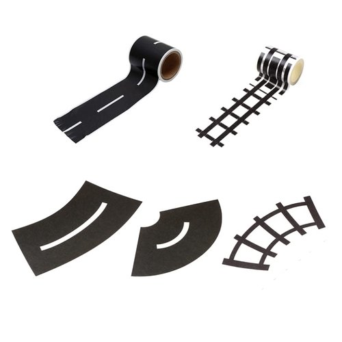 Toyvian Road Car Tape Toy Straight Curve Track Sticker Rolls Traffic Signs DIY Floors and Walls Train Track Model Decals Children Education Toy