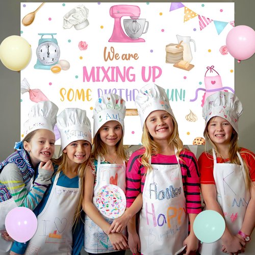 Baking Theme We Are Mixing up Some Birthday Fun Party Decoreations Happy Birthday Banner Cake Topper Baking Theme Cupcake Toppers Latex Balloons for Girls 1st 2nd 3rd Birthday Party Decor Supplies