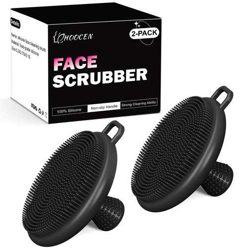 Pack of 2 Silicone Face Scrubber Exfoliator Christmas Gifts for Men Him, HOOCEN Waterproof Soft Face Wash Brushes for Exfoliating & Facial Cleansing & Body Skin Beard Care, Black