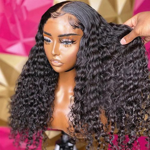 Floleety 13x6 HD Transparent Deep Wave Lace Front Wigs Human Hair Wigs for Women Glueless Brazilian Virgin Curly Lace Frontal Wigs Human Hair Pre Plucked With Baby Hair Natural Color 24 Inch