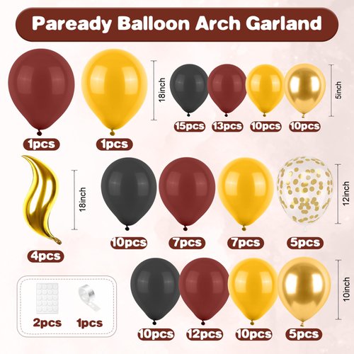 Paready Magical School Balloon Arch, 120 Pcs Wizarding World Balloon Garland, Black Burgundy Red Yellow Metallic Confetti Gold S-shaped Tail Foil Balloon for Kids Birthday Magic Theme Party Decoration