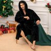 Vulcanodon Mens Robe Big and Tall with Hood,Full Length Plush Robe for Men Long Fleece Bathrobe(BLACK, L/XL)