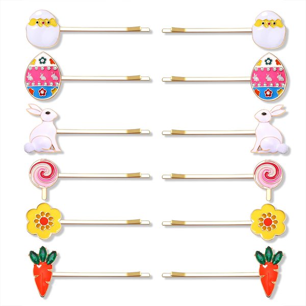 Boderier 12 Pack Easter Hair Clips for Women Easter Bunny Eggs Bobby Pin Hair Clip Hairpin Accessory Easter Gifts for Girls Easter