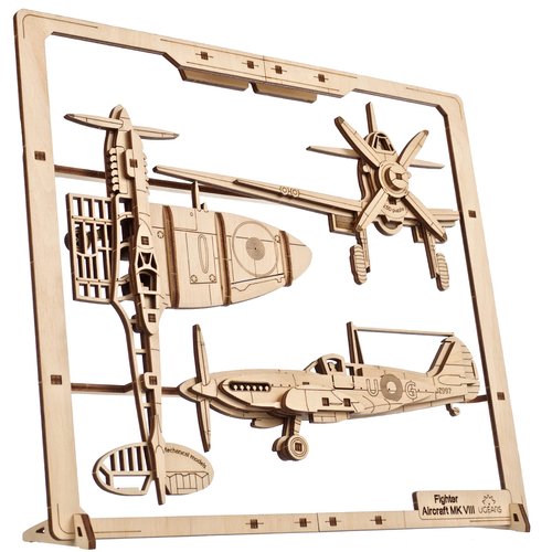 UGEARS 2.5D Framed Fighter Aircraft - Classic Aircraft Wood Model Kit with Movable Aileron, Propeller, Wheel & Canopy - Airplane Wooden Puzzle Model Kits - Home and Office Decor