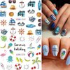 24 Sheets Summer Nail Art Stickers, Palm Tree Beach Water Transfer Nail Decals, 3D Anchor Design DIY Manicure Decorations for Women Girls