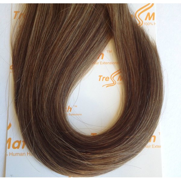 Tressmatch 16"-18" Remy Human Hair Clip in Extensions Thick to Ends Chocolate Brown to Honey/Caramel Blonde Highlights (4/27) Full Head Set 9 Pieces(pcs) [Set Weight:4.3oz/120grams] …