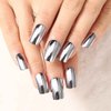 Outyua Mirror Fake Nails Square Silver Long Glossy Arylic Press on Nails Full Cover False Nail Art for Women and Girls 24pcs (Silver)