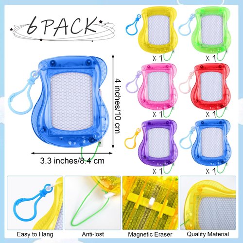Aodaer 6 Pieces Mini Magnetic Drawing Board with Pen 4 Inch Backpack Keychain Clip Drawing Boards Erasable Doodle Board Sketch Pad Drawing Tablet for Birthday Gifts Car Trip Educational Toys