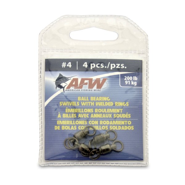 American Fishing Wire Black Ball Bearing Swivels (4 Pieces), Size 4, 200 Pound Test