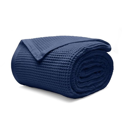 Salt Earth GOTS Certified 100% Organic Cotton Throw Blanket, Small Size Waffle Blankets & Throws For Home, Throw Blanket For Couch, Modern & Cozy Blanket, All Season, Comfy Soft Blanket(Nautical Blue)